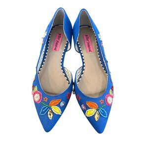 Betsy Johnson Embroidered Floral Womens Flats Size 6 Blue Multicolor Suede Style